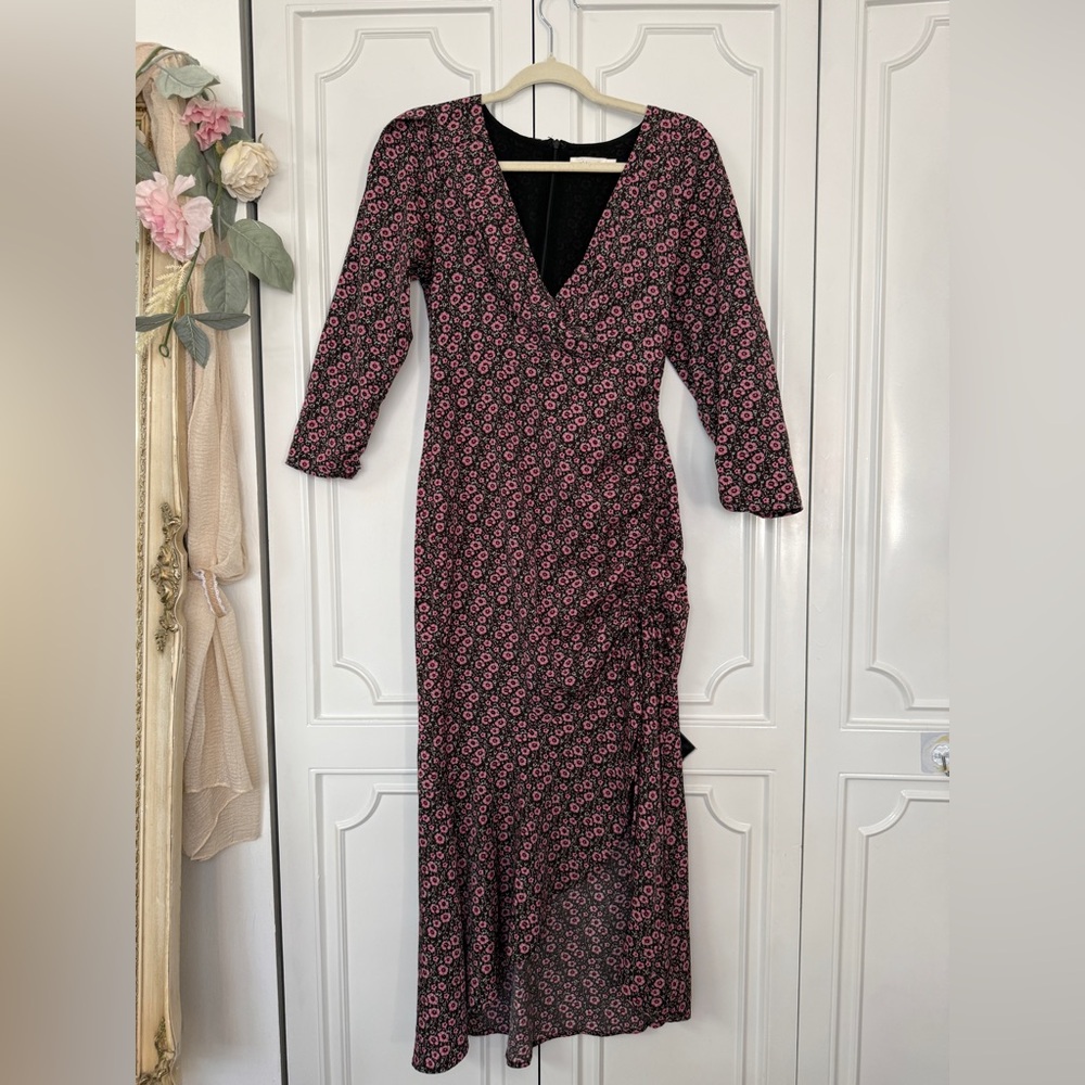 Lush Black Maxi Dress with Pink Floral Print